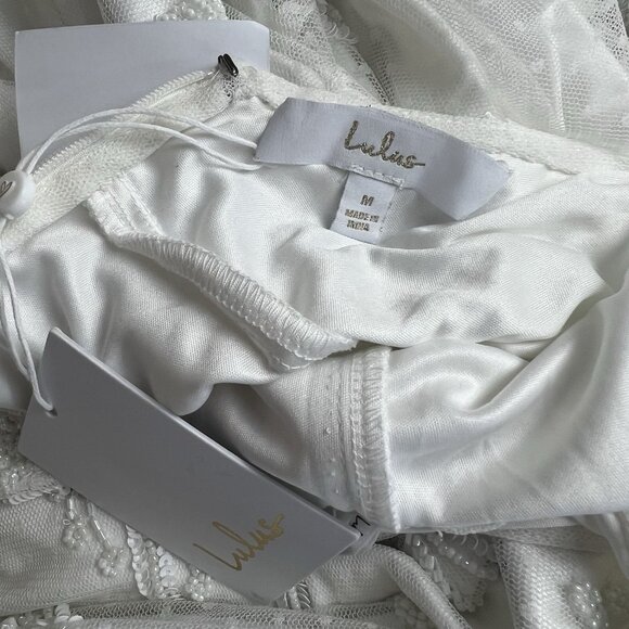 LULUS Wedding Dress Medium Passionate Romance White Beaded Sequin Mermaid Maxi - Picture 9 of 12